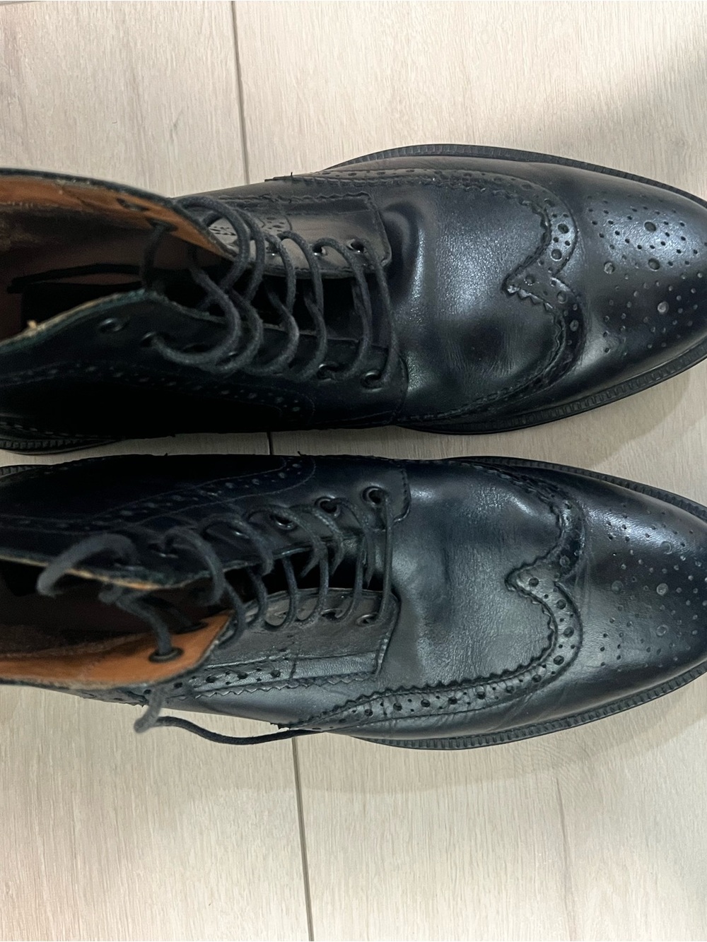 Stafford Black Leather Wingtip Lace-Up Oxfords Booties